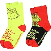 Bioworld Dr. Seuss GRINCH Kids Socks 2 Pairs Athletic Crew Socks For Boys' Or Girls'