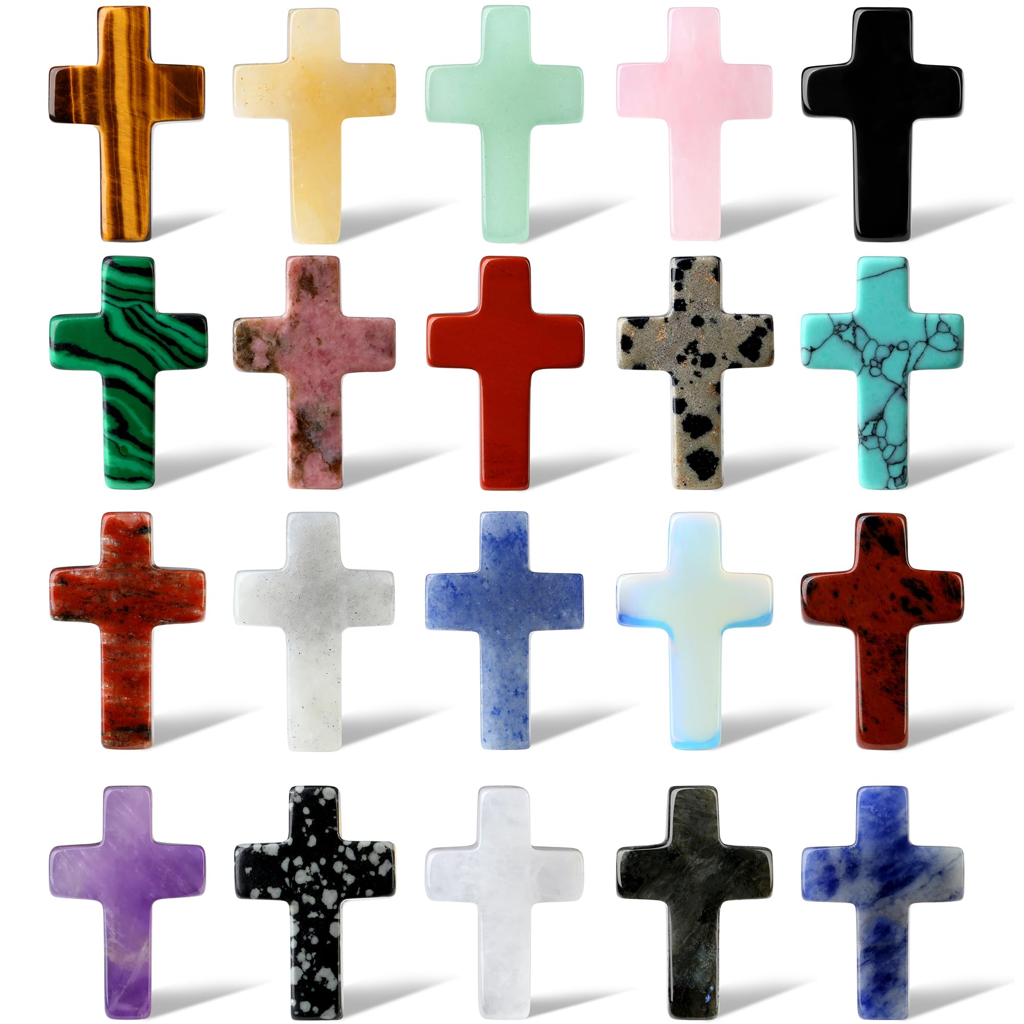Photo 1 of QINJIEJIE Cross Crystal Stones Bulks Pocket Crosses Natural Gemstone 1'' Worry Stones Charm 20PCS Palm Stone for Crafts Necklace Bracelet Jewelry Making Christian Easter Halloween Decor Gifts
