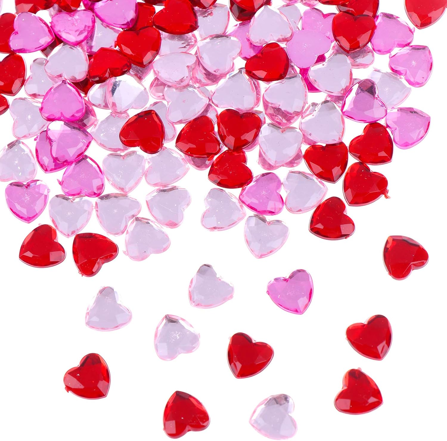 PIAOPIAONIU 600 Count Red Pink Acrylic Heart for Valentines Day,Heart Gems,Wedding Heart Table Scatter Decoration,Flat Back Heart Rhinestones,Heart Glass Crystal Decor for DIY Crafts Jewelry Making