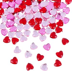 PIAOPIAONIU 600 Count Red Pink Acrylic Heart for Valentines Day,Heart Gems,Wedding Heart Table Scatter Decoration,Flat Back Heart Rhinestones,Heart Glass Crystal Decor for DIY Crafts Jewelry Making