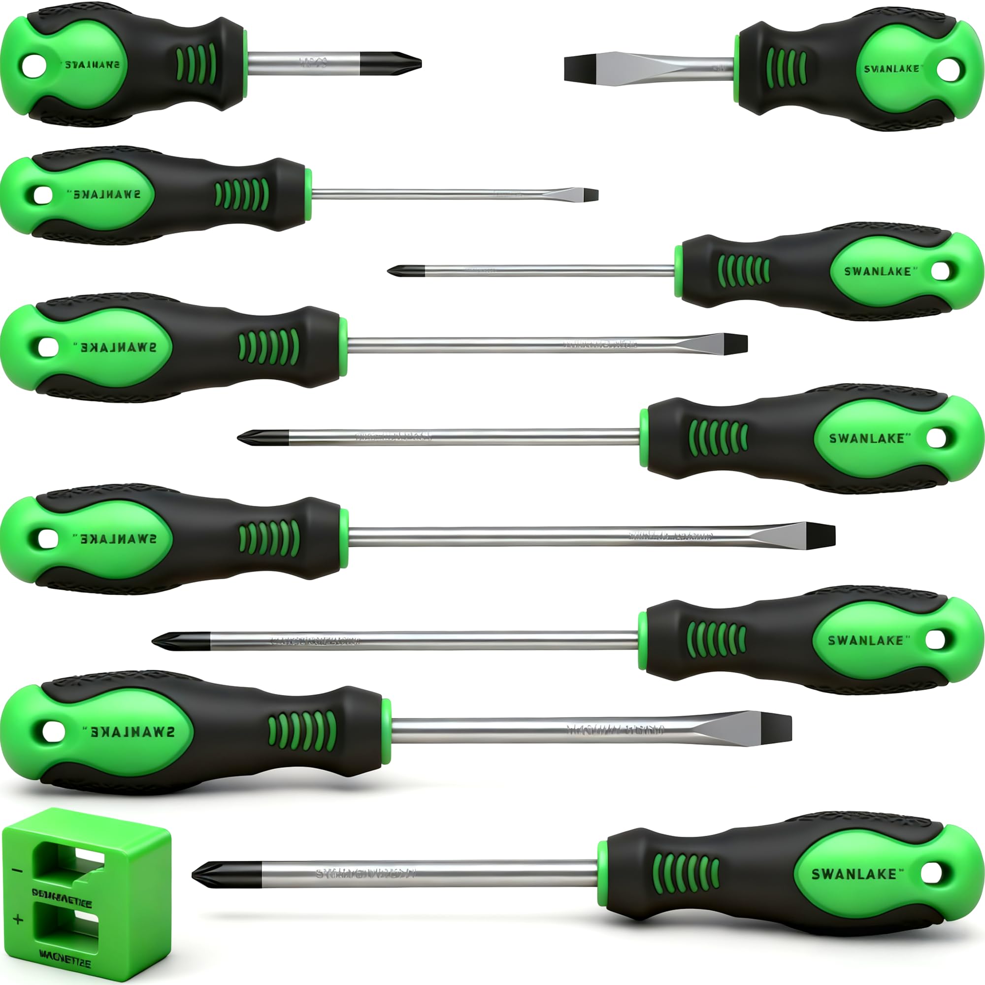 SWANLAKE 11PCS Screwdriver Set, Magnetic 5 Phillips and 5 Flat Head Tips for Fastening and Loosening Seized — image 1