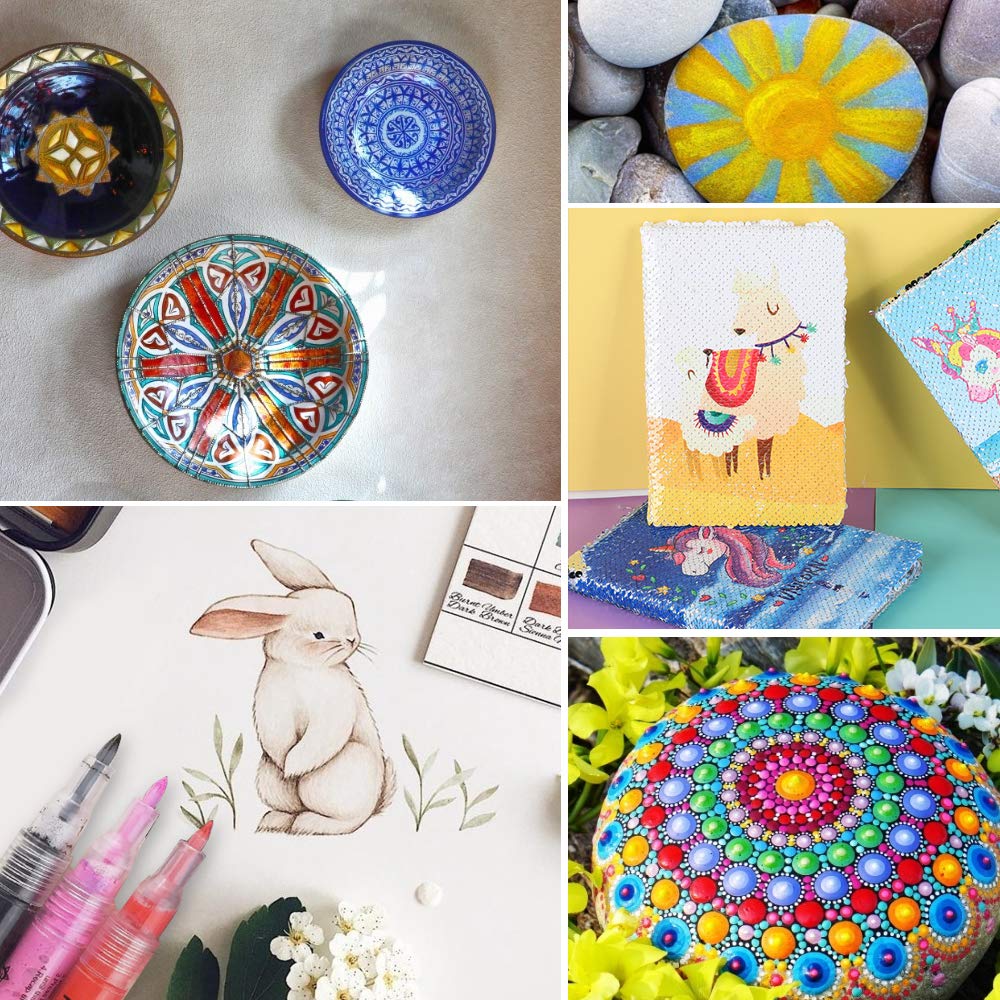 Ifecco Acrylic Pens Marker Pens, 12 Colors Paint Marker Set Waterproof Permanent Art Marker Pen Acrylic Painter for DIY Stone, Canvas, Paper, Stained Glass, Metal, Wood（Non Toxic, Quick Drying）