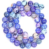 46PCS 8mm Natural Purple fire Agate Stone Round Beads Gemstone Loose Spacer Beads for Jewelry Making DIY Bracelet Necklace