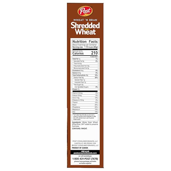POST WHEAT N BRAN® SHREDDED WHEAT, BREAKFAST CEREAL, EXCELLENT SOURCE OF FIBER, KOSHER 18 OUNCE – 1 COUNT