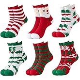 CLOOOUDS Women Christmas Fuzzy Socks - Fluffy Winter Warm Cozy Striped Crew