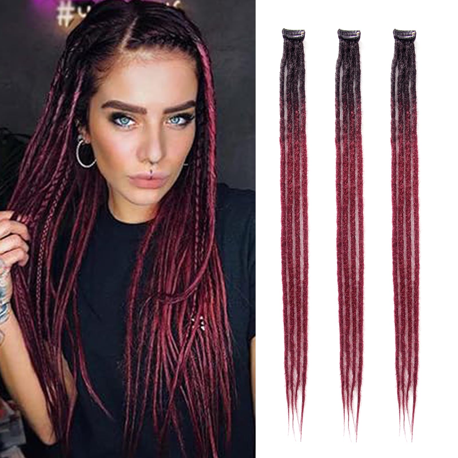 Dsoar Thin Dreadlock Extensions Clip In Dreads Handmade Dreads 3Pcs Crochet Loc Extensions 24 Inch/60 cm