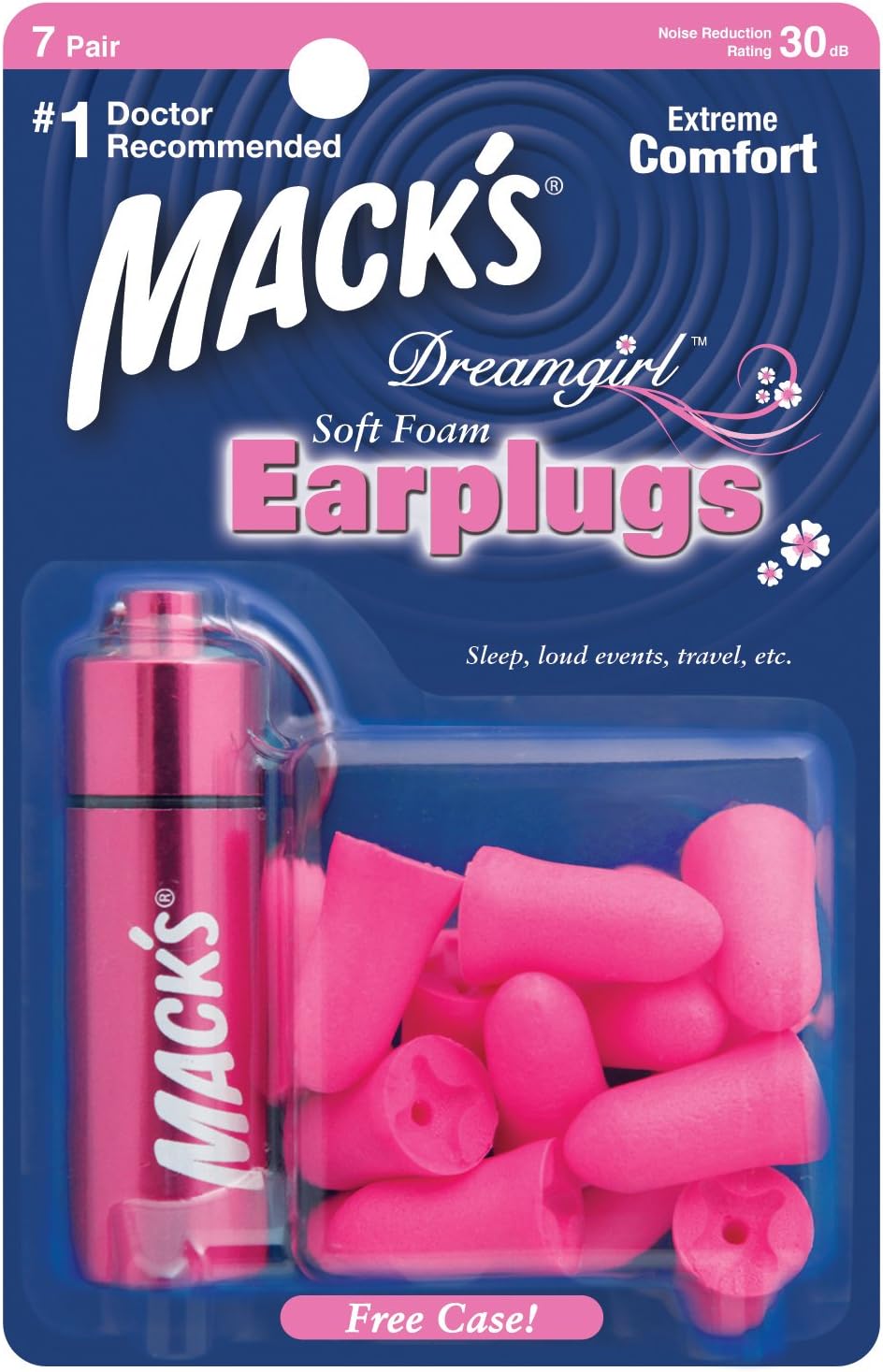 MACK'S® Dreamgirl Soft Foam Earplugs (7 works) Including Aluminium Case, Pink, 1 count (Pack of 7)