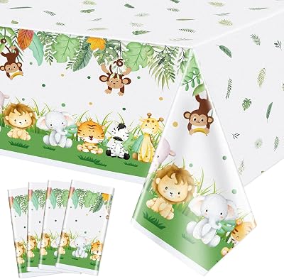 PIXHOTUL Jungle Safari Tablecloths 4 Pack 130 x 220cm Plastic Kids Party