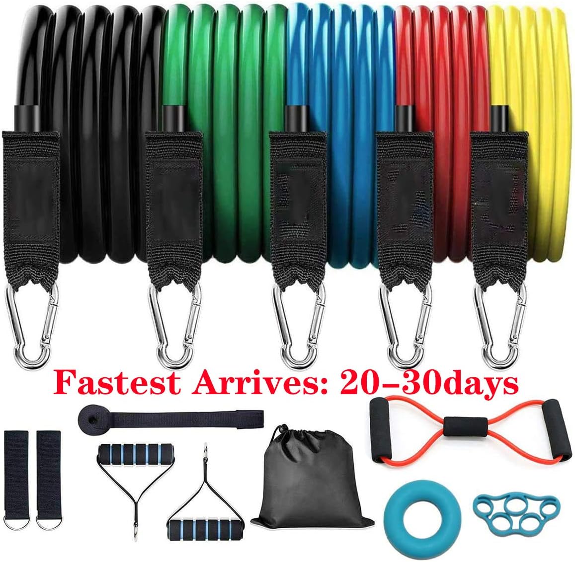Taotique 150 LB Resistance Bands Set, 14 PCS Exercise Bands with Handles, Door Anchor & Ankle Straps, Hand Grip Strengthener, Finger Exerciser, 8-Shaped Exercise Cord for Resistance Training