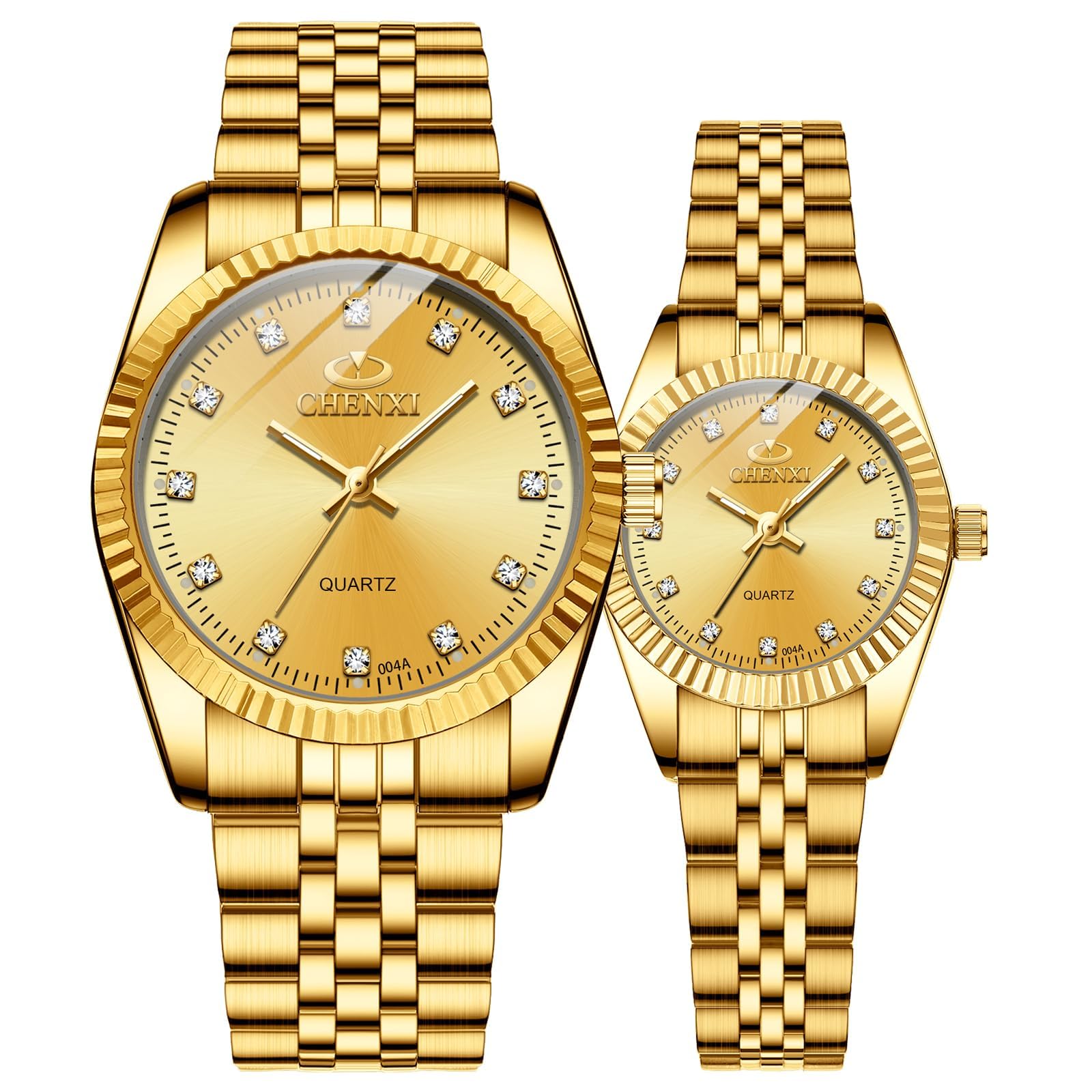 MASTOP Couple Watches Classic Golden Stainless Steel Watch His and Hers Waterproof Quartz Watch…, Full gold, Quartz Watch