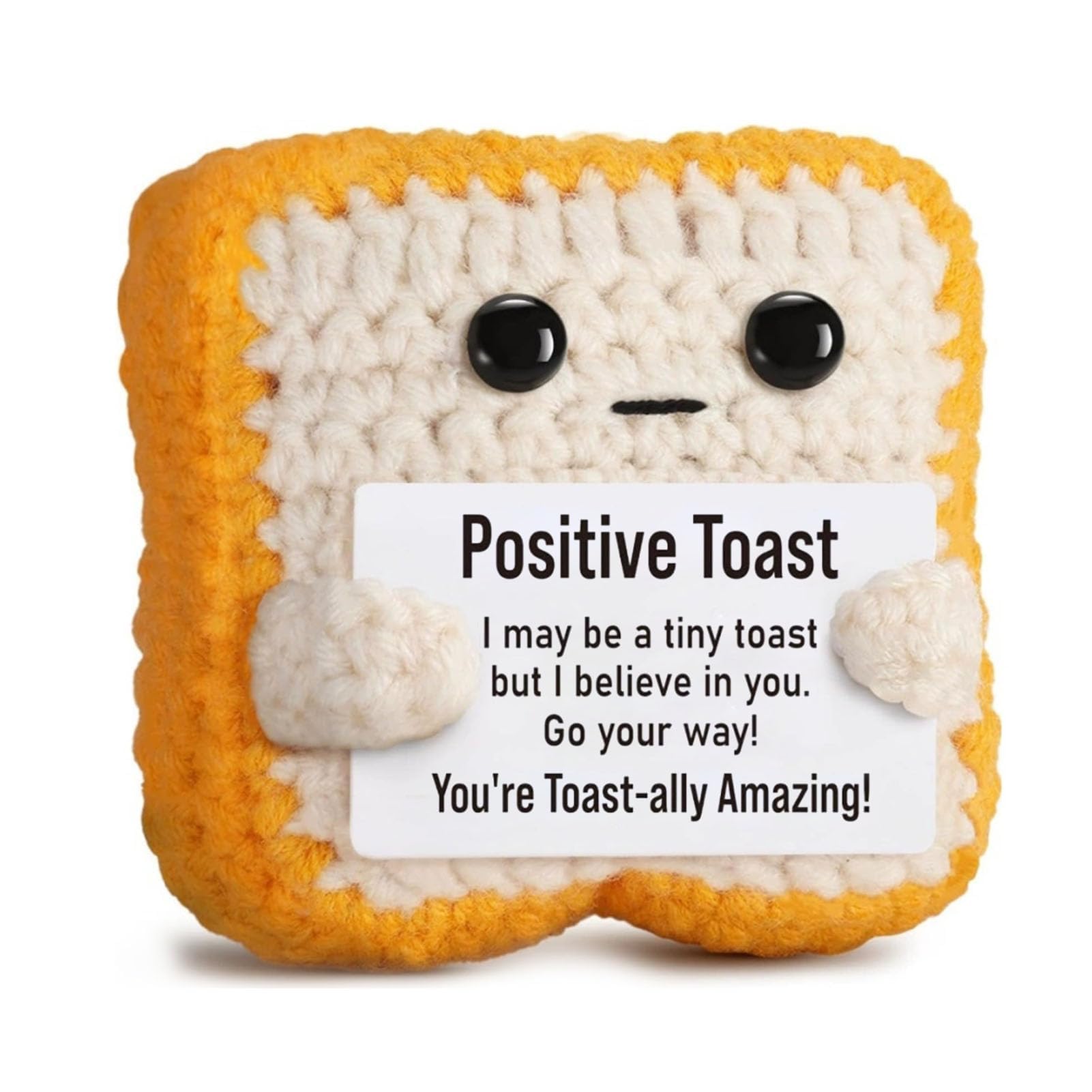 Positive Crochet Toast Good Luck Valentine's Day Mini Knitted Toast Emotional Support Doll Handmade Encouraging Collectible with Card Cute Funny Leavers Gifts for Women Him Her Kids Work Colleague