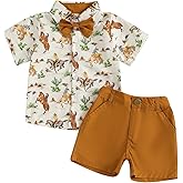 KtwHarnu Toddler Boy Western Summer Clothes Riding Horse Button Down Short Sleeve Shirt and Shorts Set Country Baby Clothes