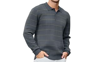 CTU Mens Sweater Vintage Plaid Knit Polo Sweater Long Sleeve Ribbed Stitching Winter Warm Sweater