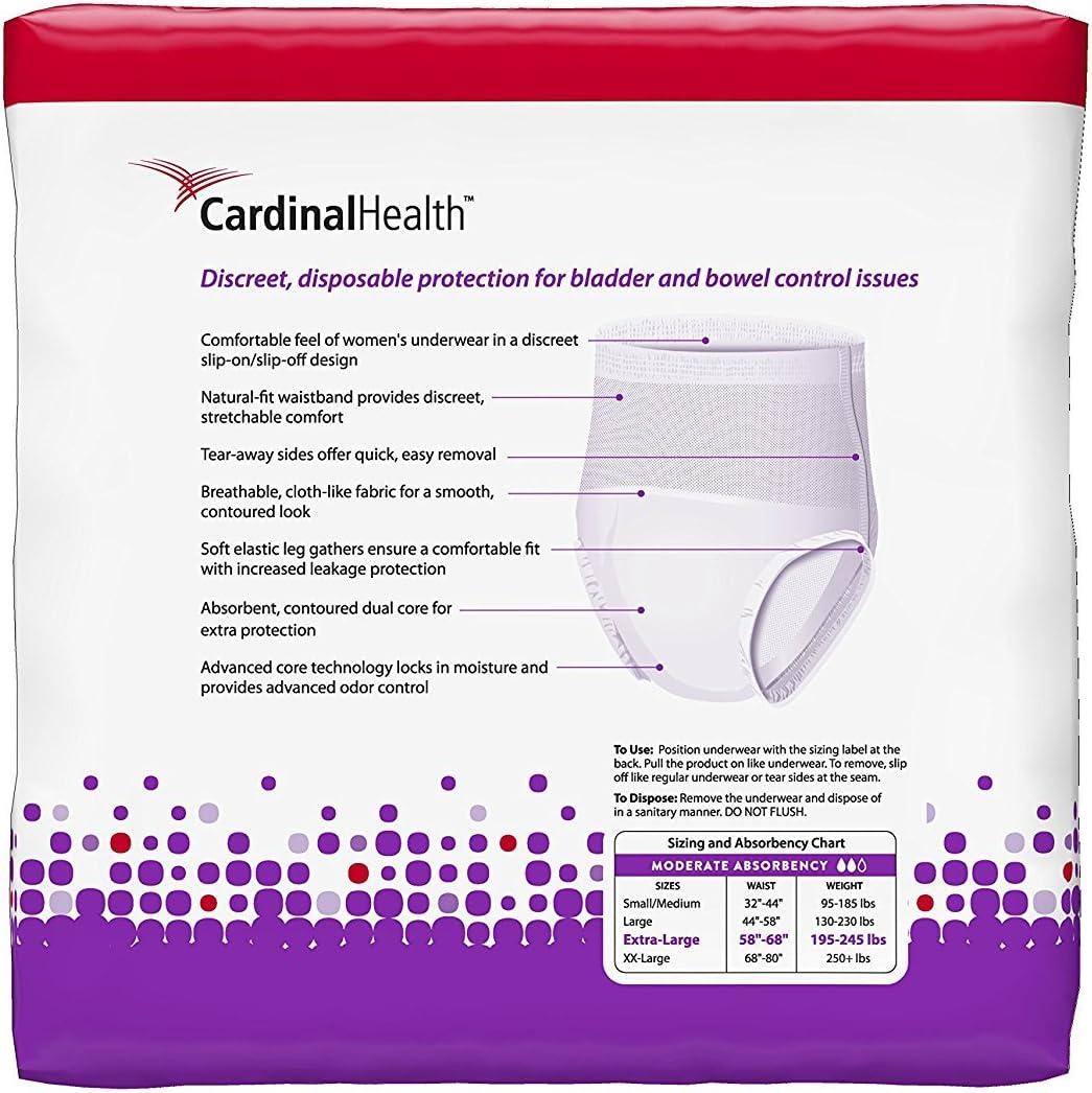 Cardinal Health Women's Moderate Absorbency Protective Underwear, X-Large Fits 58"-68" Waist (56), 56 Count Case Pack: Health & Personal Care