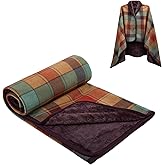 forestfish Fleece Wearable Blanket, Plaid Lap Blanket Comfy Poncho Throw with Buttons for Bed Sofa Office