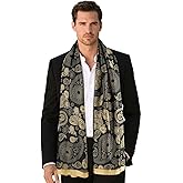 GERINLY Silk Feel Long Scarf for Men, Lightweight Business Dress Shawl Wraps Gentlemen, European Style Suit Scarves
