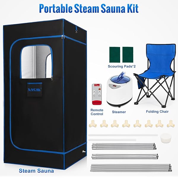 X-VCAK UPGRADED PORTABLE SAUNA OF RELAXATION, DETOXIFICATION, STEAM SAUNA FOR HOME WITH STEAMER, PAIRS REMOTE CONTROL, FOLDING CHAIR, 9 LEVELS, 2.6’ X 2.6’ X 5.9’