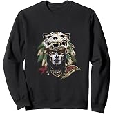 Aztec Jaguar Warrior Skull Headdress Ancestral Art Sweatshirt