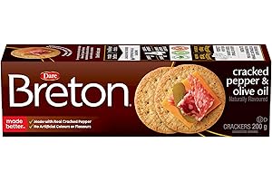Breton Cracked Pepper & Olive Oil Crackers - Light, Crispy, Plant-Based, For Snacking, Dips, Cheese and Spreads, 200g