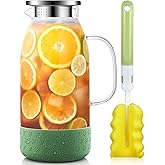 Glass Pitcher with Lid, ZBUFAN 68oz/2 Liter Glass Water Pitcher with Handle and Lid, Anti-Slip Base Juice Jug for Ice Tea, Sun Tea, Sangria, Lemonade Fridge Pitchers for Drinks Green
