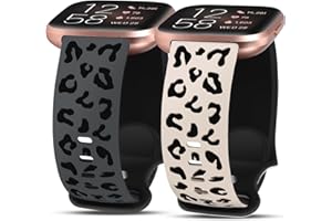 Minyee 2 Packs Leopard Engraved Band Compatible with Fitbit Versa 2/Fitbit Versa/Versa Lite Bands Women, Two-Tone Cheetah Soft Silicone Sport Designer Cute Fancy Summer Strap for Versa 2 Smart Watch