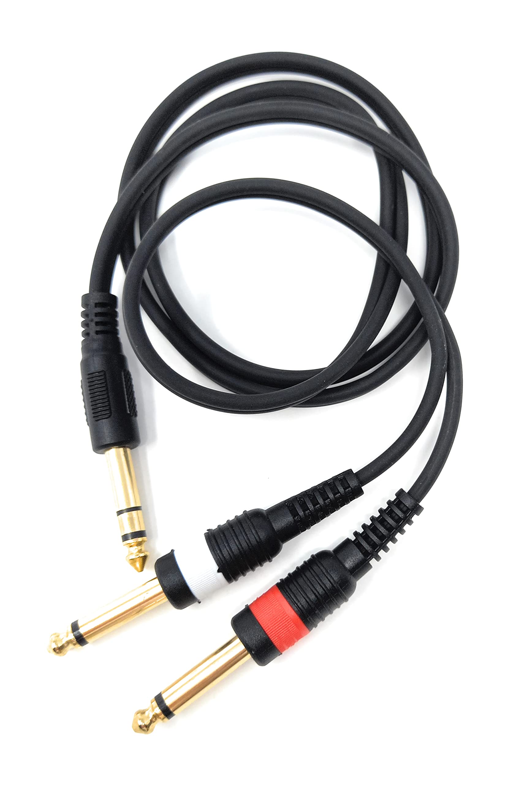 1m 6.35mm Stereo Jack to Twin 6.35mm Mono Jacks Male to Male TRS Cable 3.3ft Gold Connectors