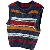 GORGLITTER Women's Color Block Striped Cozy Sweater Vest Crew Neck Fall Sleeveless Knit Tops