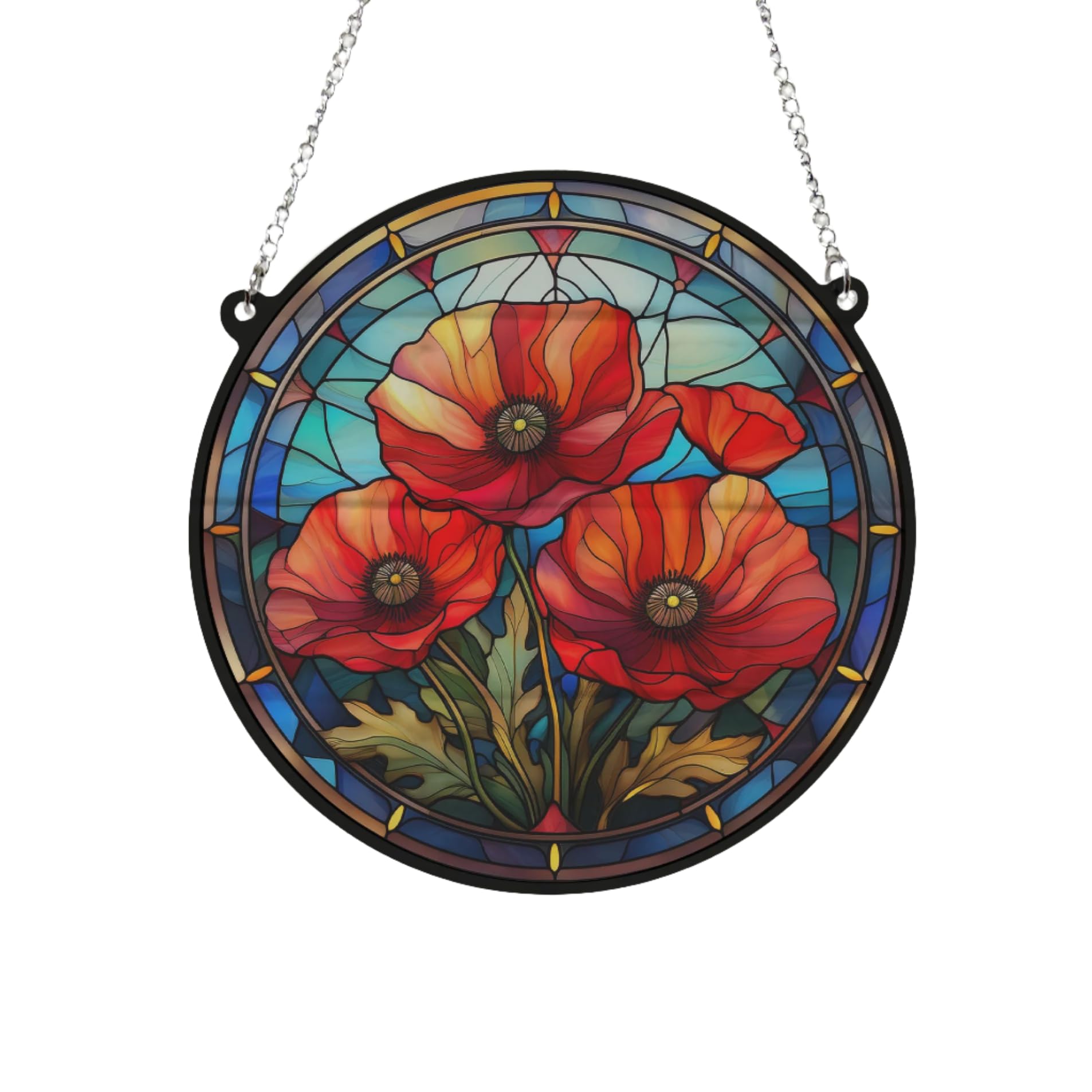 Image Industry Poppy Stained Glass Effect Suncatcher - Garden Gift - Flower Lovers - Floral Gifts (19cm)