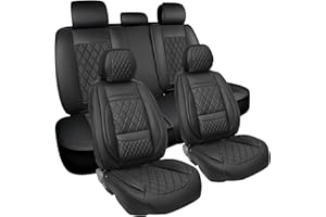 Elantrip Luxury Diamond Design Leather Car Seat Covers, Full Row, Waterproof and Non-Slip, Black, Front and Rear, for SUVs, Trucks, Cars Protective Cover