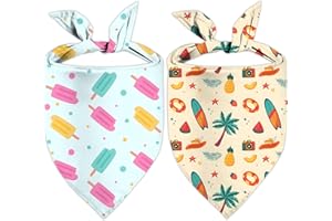 QIRUIMI Summer Dog Bandanas Hawaiian Triangle Scarf Kerchief Set for Dogs Pet Costume Accessories, Blue & Yellow