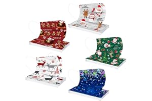 YOMEESOUL 【50 Pack】 Christmas Disposable Face Mask for Women Men Adults, Cute Colors Print Design Breathable 3-Ply Full Face Protection
