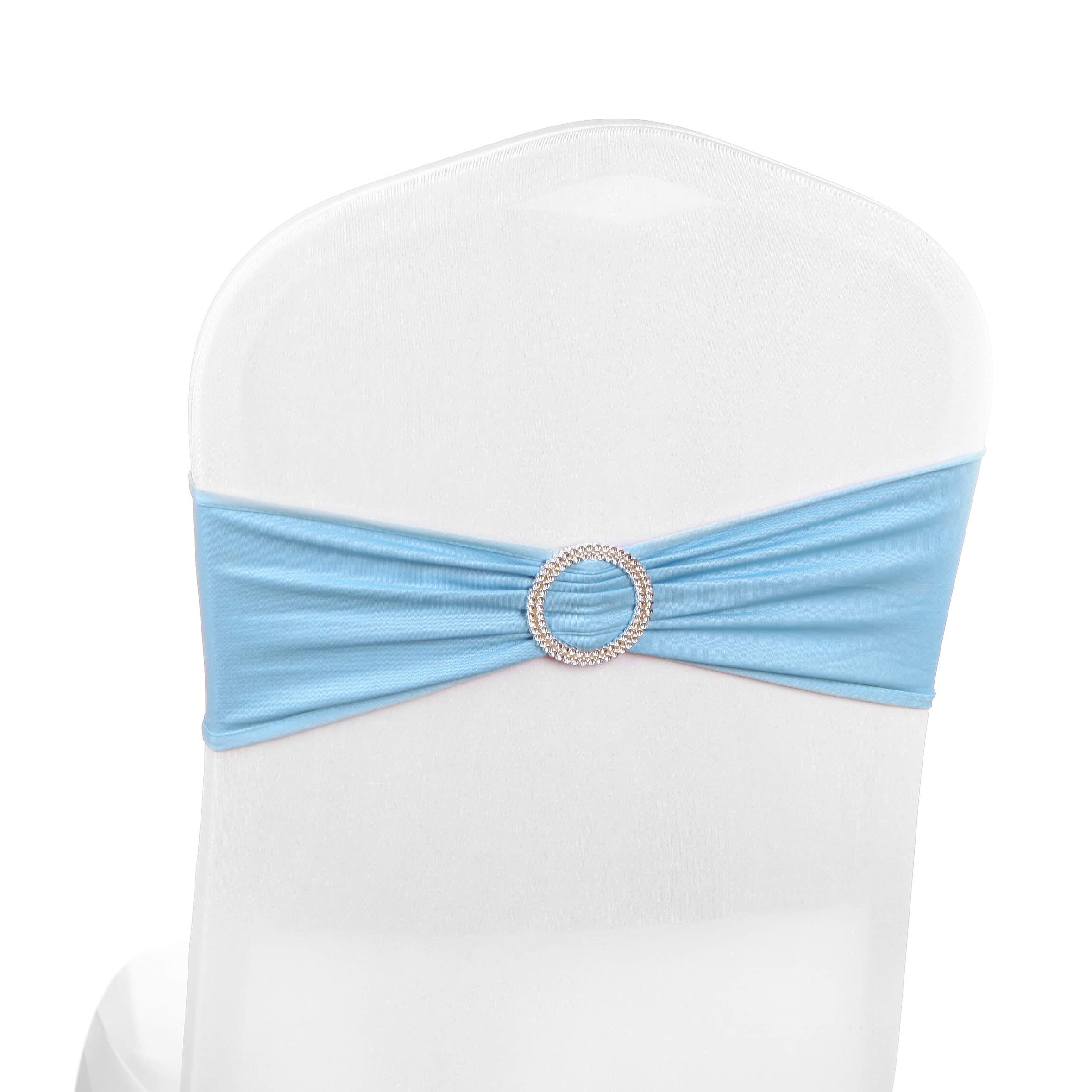 Elastic Stretch Spandex Chair Covers Sashes Bands With Buckle Bows For Wedding Home Party Suppliers Decorations (Baby Blue, 50PCS)