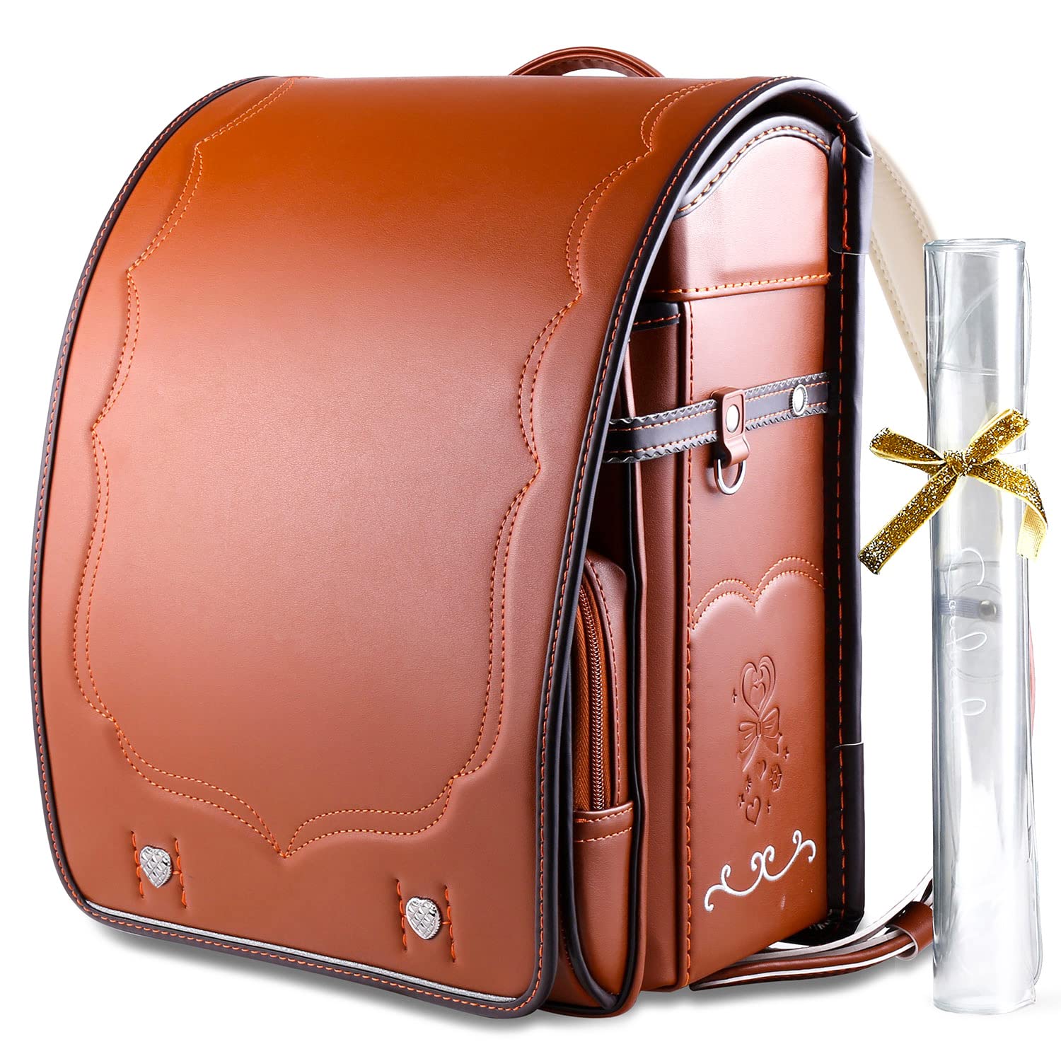 [Coulomb] クーロン プレリュード・ランドセル 女の子 小学生通学鞄 A4フラットファイル対応 高級合皮 大容量 撥水加工 パール生地 刺繍 ワンタッチロック 【透明ランドセルカバー付】 6 (Camel)商品画像