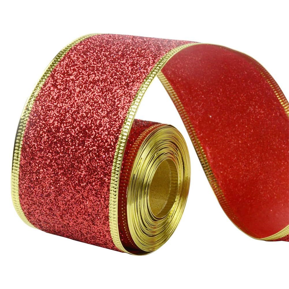 33Ft/10Meters Red Glitter Christmas Ribbon Wreath Present Wedding Arts Crafts Gift Wrapping