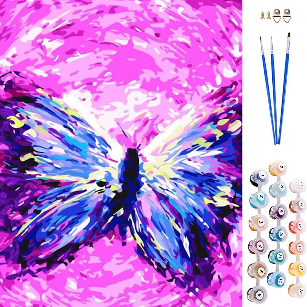 ABEUTY DIY Paint by Numbers for Adults, Butterfly Flying Abstract 16x20 inches Number Painting Art Therapy (No Framed)