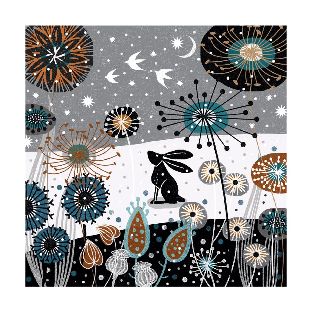 Museums & Galleries Charity Christmas Cards Pack of 8 - Hare, Birds and Snowy Seed Heads - Eco-Friendly & Recyclable