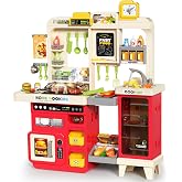 Pupu Pig Play Kitchen, Kids Kitchen Playset with Steam, Lights and Sounds | Toy Kitchen Set, Toy Stove, BBQ Grill,Sink, Play Food, Pretend Kitchen Accessories, Cooking Interactive Play for Toddler Gift