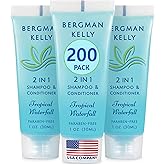 Bergman Kelly - Travel Size 2 in 1 Shampoo & Conditioner - 1 fl oz, 200 PK, Tropical Waterfall - Delight Your Guests w/Invigorating & Refreshing Shampoo Amenities - Small Hotel Toiletries in Bulk