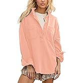 Locachy Women's Casual Oversized Polo Neck Sweatshirt Lapel Long Sleeve Button Pullover Tops Fashion Outfits Clothes