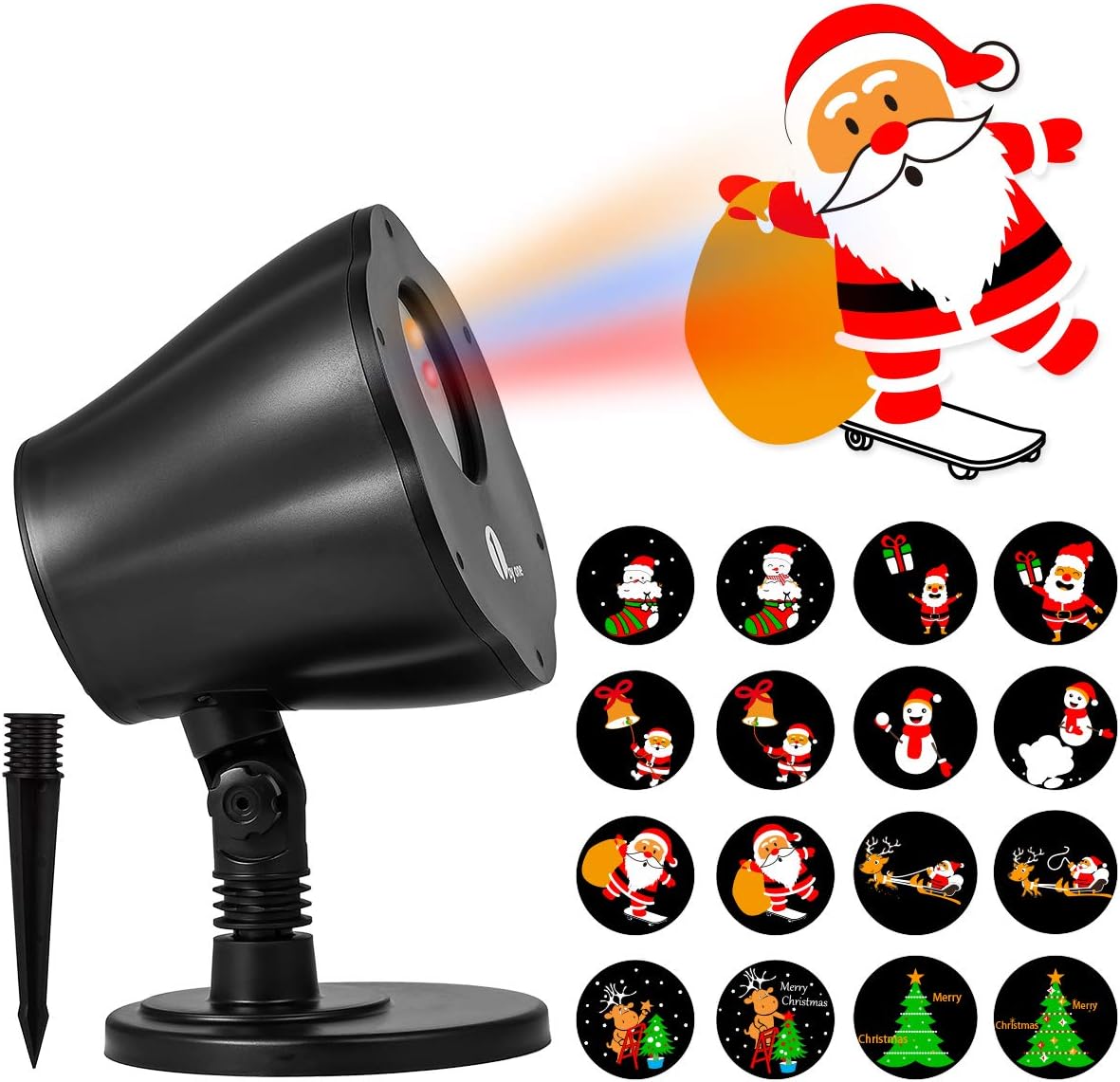 1byone Christmas Decorations Light Projector, 8in1 Auto-Shifting Images and Auto-Switchable Pattern, Outdoor/Indoor Use, IP65 Water-Resistant