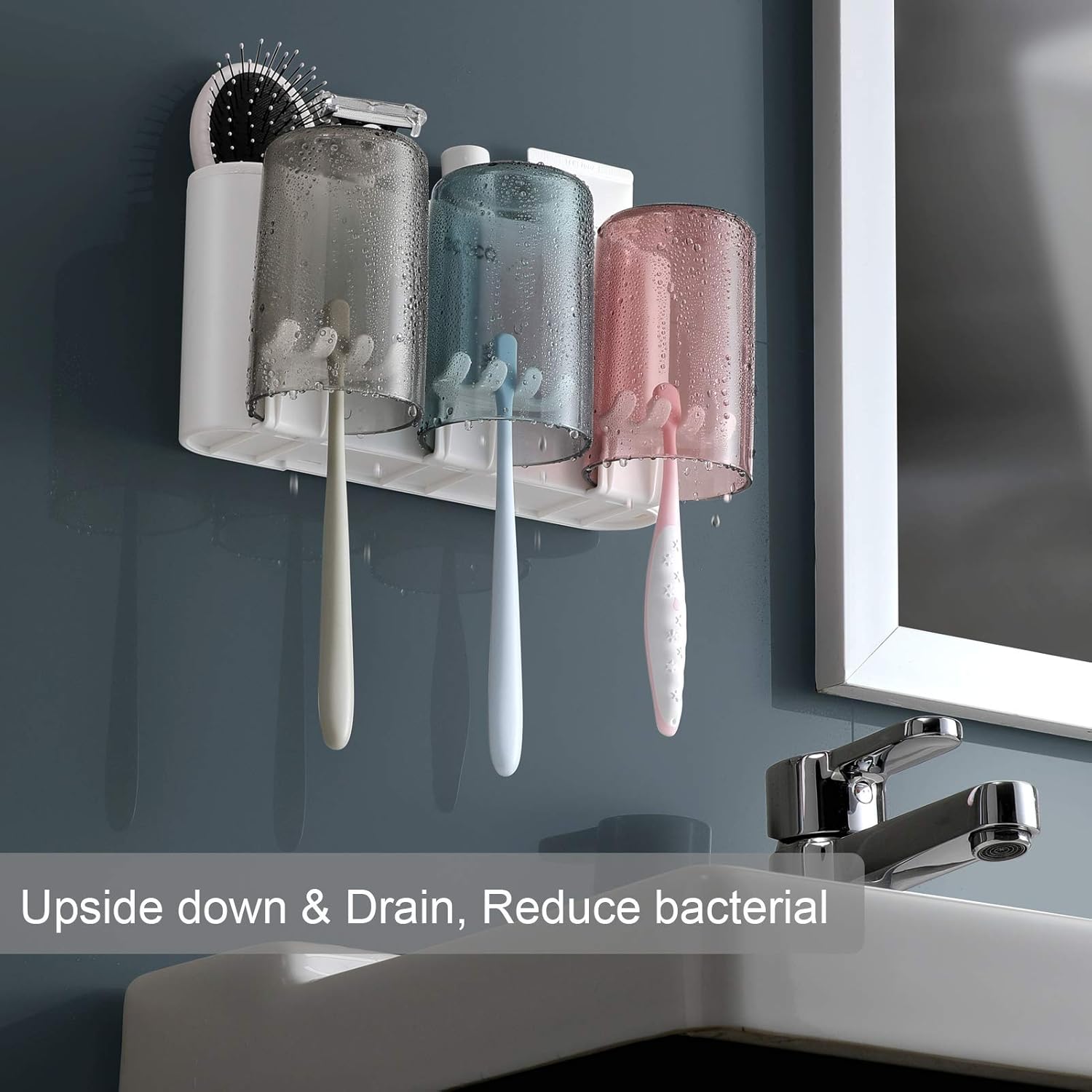 MOPMS Multifunctional Wall-Mounted Toothbrush Holder, Bathroom Space Saving Toothbrush Organizer - 4 Cups: Kitchen & Dining