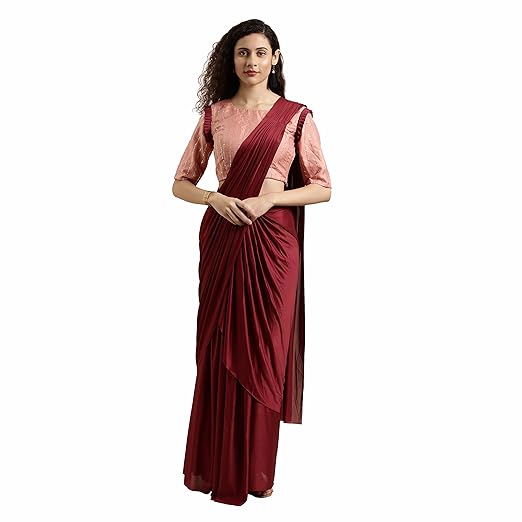 Womanista crepe with Blouse Piece Saree (TKIM9859_ Magenta_ Free Size)