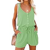 Mafulus Womens Summer Scoop Neck Button Down Sleeveless Jumpsuit Rompers Adjustable Waist Short with Pockets