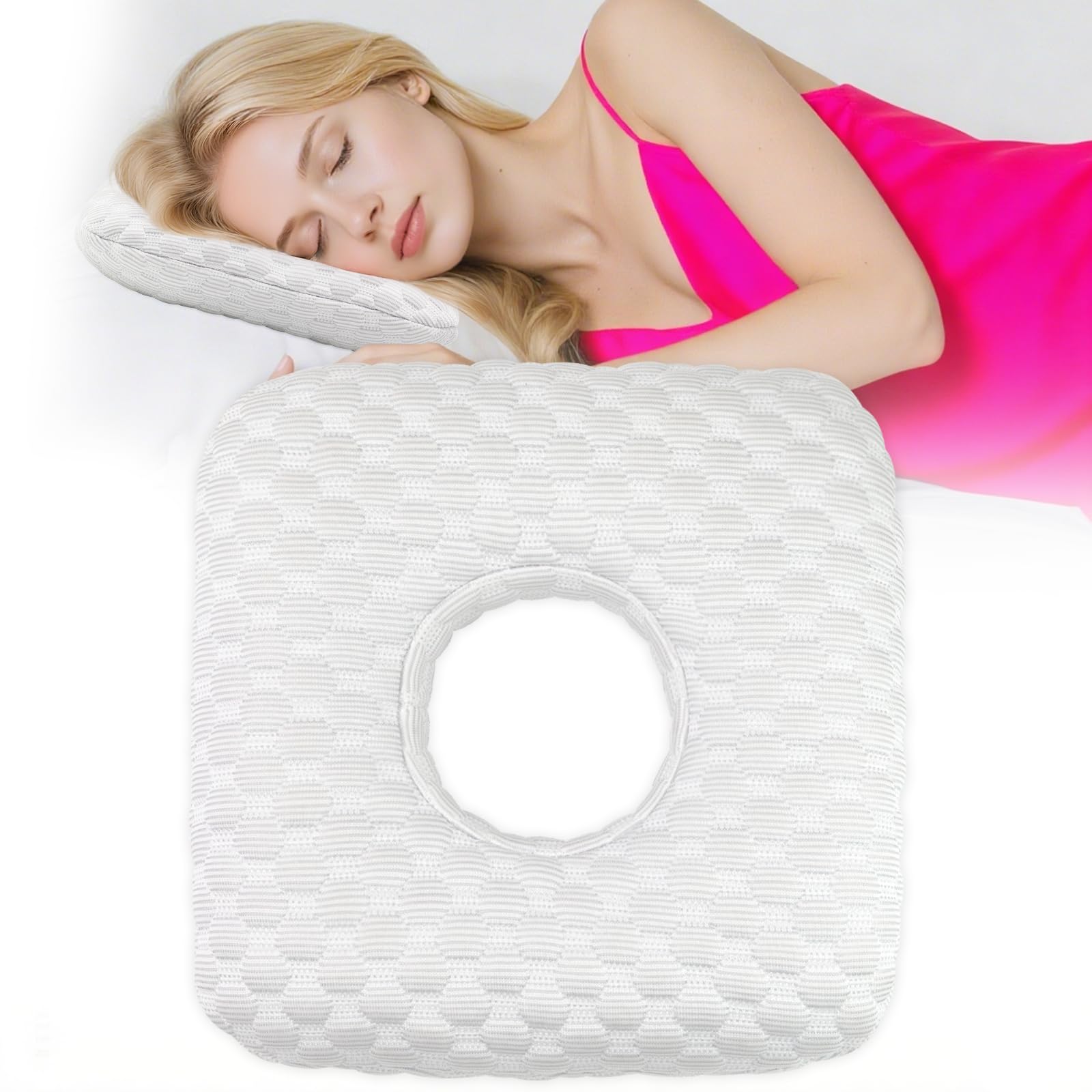 Photo 1 of Wucidici Ear Piercing Pillow for Side Sleepers with Hole for Ear Pain CNH Inflammation, Relief Sleeping Pressure Pain, Cooling and Breath Guard Pillow, Grey