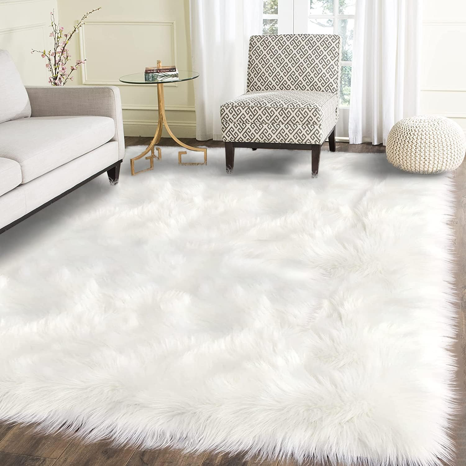 Rugs, Pads & Protectors - Latepis Sheepskin Rug 4x6, Faux Fur Sheepskin Rug for Living Room, Fluffy Washable Rug for Bedroom, Playroom, Luxury Room Decor, White Fur Rug, Rectangle