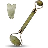 Premium Quality Double Headed Jade Roller and Gua Sha Set- 100% Pure and Natural Jade- Rejuvenate and Firm Skin- Reduces Wrinkles- Face Eye and Neck Jade Stone Beauty Tool with Travel Bag
