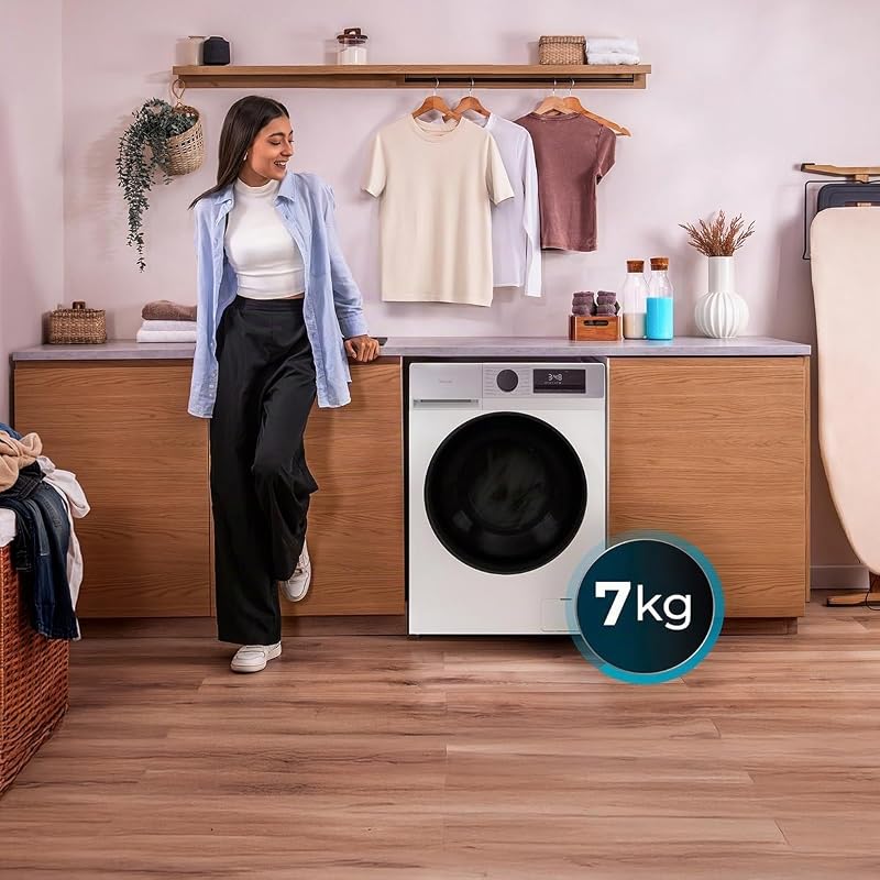 Lave-linge Chargement Frontal 7Kg Bolero DressCode 7450 Inverter. 1850W, 1200 tr/min, Classe A-10%, 16 programmes, Panneau Inox, Allergy Care, Pearl Drum, Fonction Silence, KidLock, Blanc