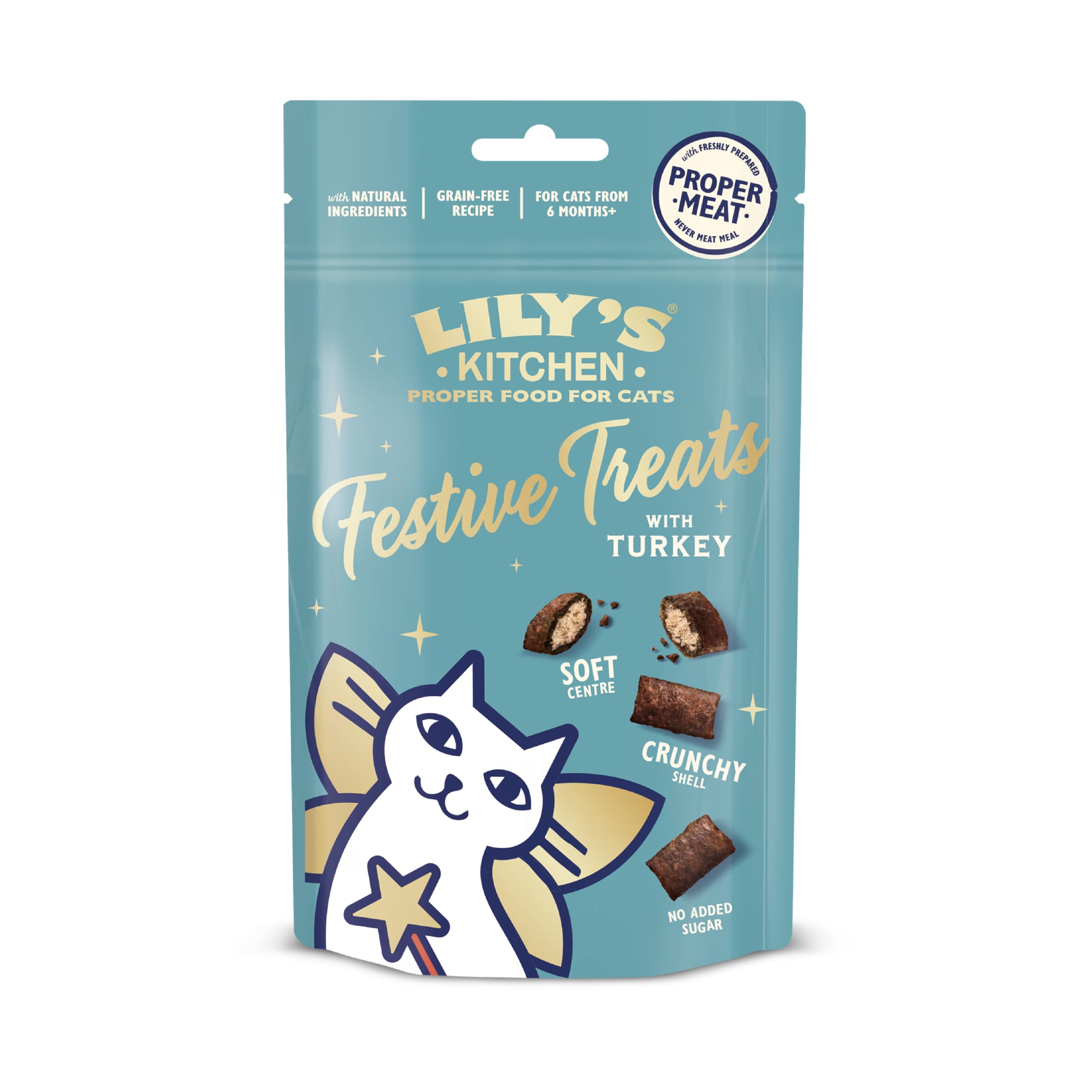 Lily's Kitchen Made with Natural Ingredients Christmas Turkey Pillow Treats for Adult Cats 10 x 60g