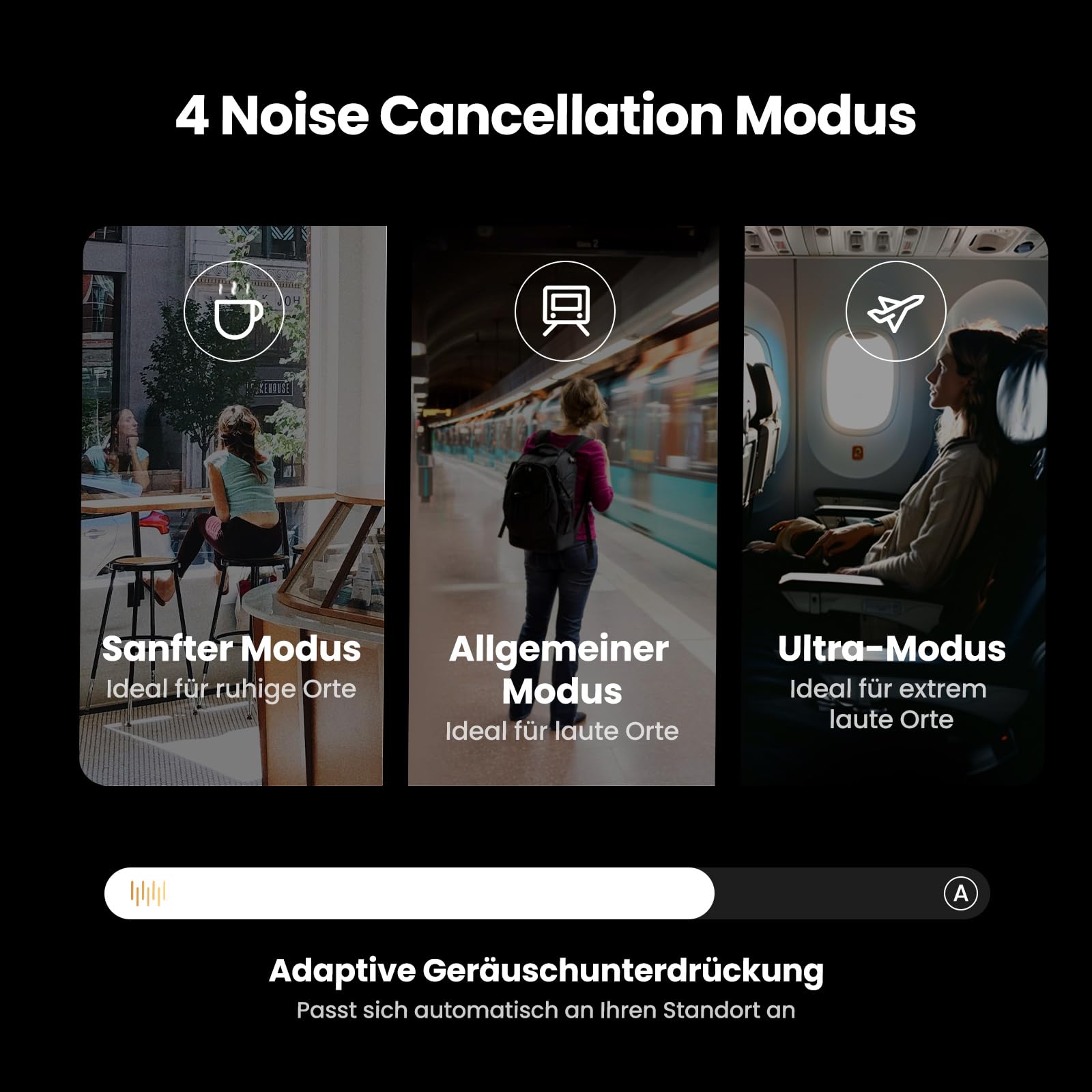 UGREEN HiTune Max5c Bluetooth Kopfhörer Over Ear mit Hybrid Active Noise Cancelling, Hi-Res Audio, LDAC, 75h Akku, Bluetooth 5.4, Spatial Audio, EQ in App, Duale Verbindung (Schwarz) 4