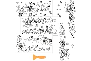 WEBEEDY 3 Pcs Black Flower Vine Rub on Transfer Sticker,5.9x11.8'' Flower Butterfly Furniture Decoration Sticker Decoupage Peel and Stick Wallpaper for Window Wood Glass Wall Art Bedroom Home Decor